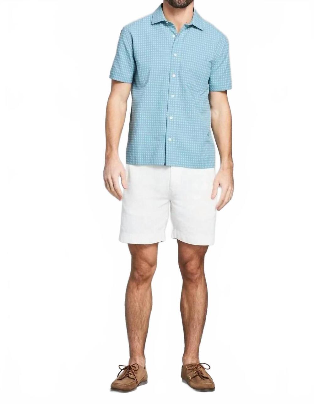 NEW BILLY REID short sleeve check dobby treme shirt in steel blue tinted white